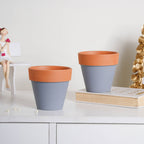 Brown Rim Grey Clay Pot Set Of 2 Nestasia