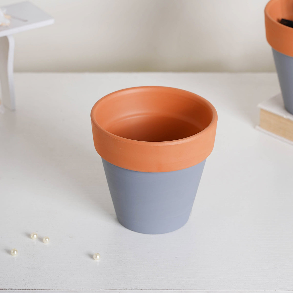 Brown Rim Grey Clay Pot Set Of 2 Nestasia