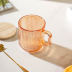 Aurora Ribbed Amber Glass Mug With Lid And Spoon Set Of 2 350 ml Nestasia