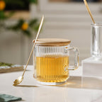 Aurora Transparent Glass Mug With Lid And Spoon Set Of 2 350 ml Nestasia