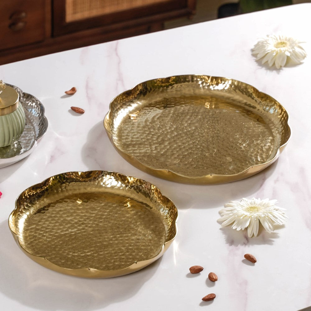 Decorative Gold Urli Tray Set Of 2 Nestasia