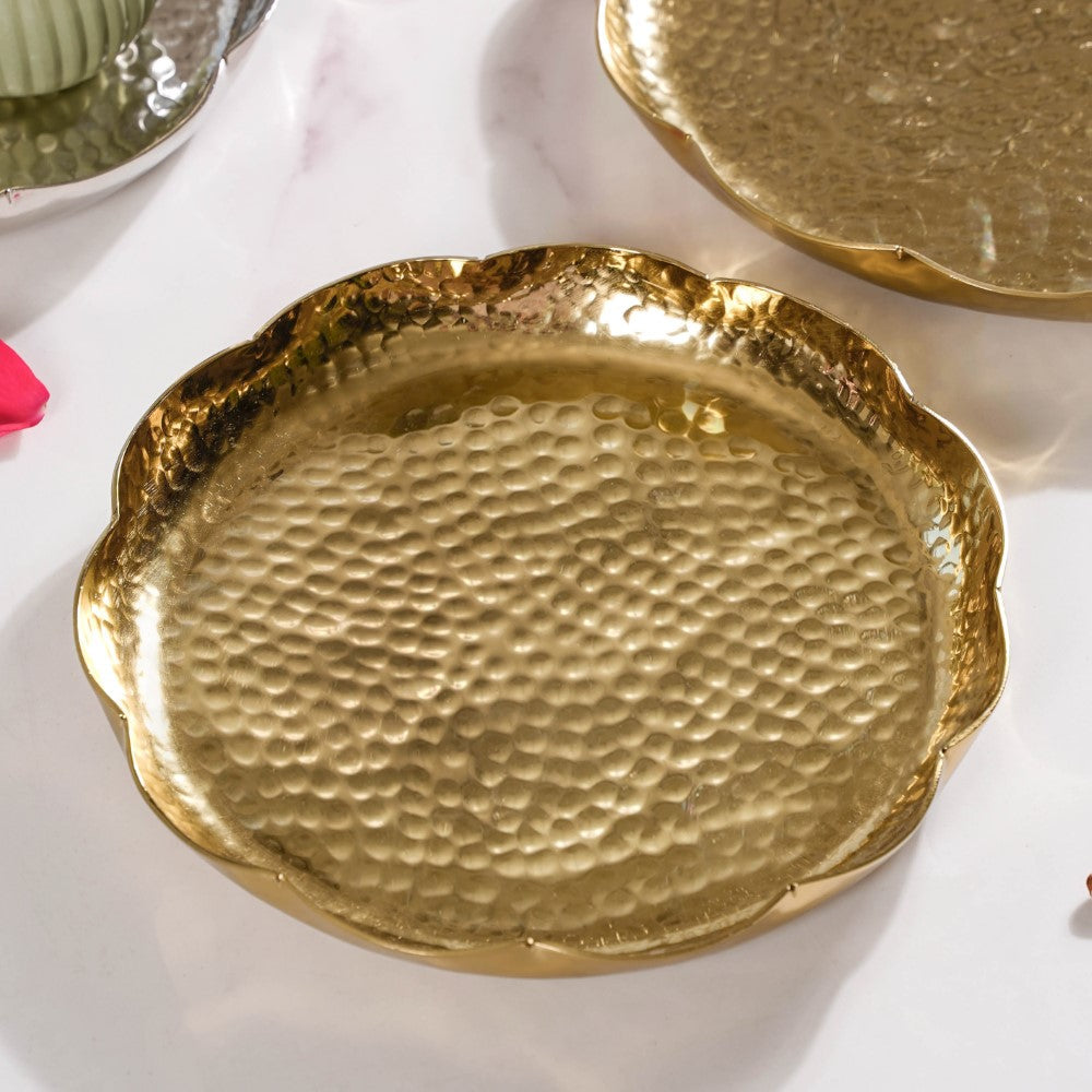 Decorative Gold Urli Tray Set Of 2 Nestasia