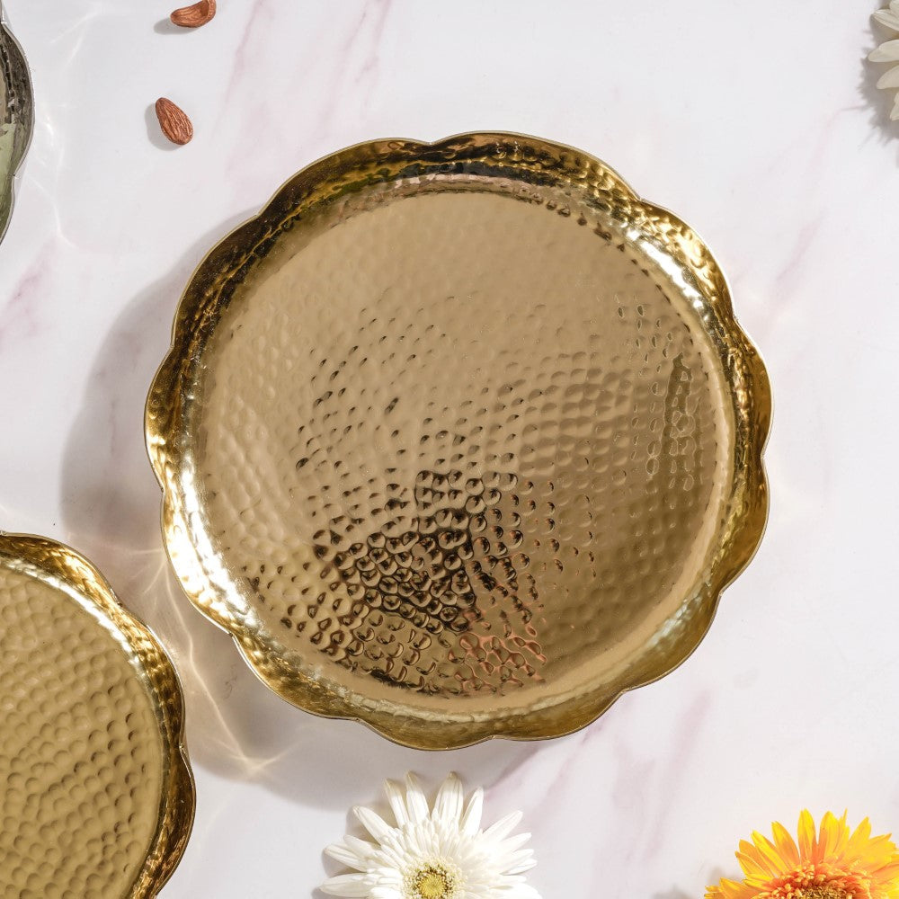 Decorative Gold Urli Tray Set Of 2 Nestasia