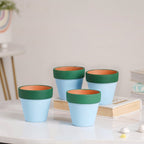 Green Rim Sky Blue Mini Pot Set Of 4 Nestasia