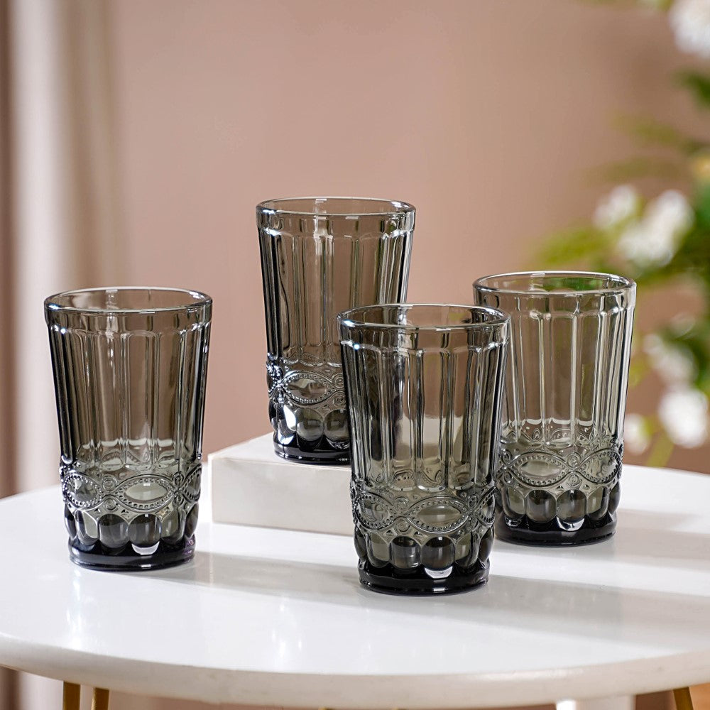 Embossed Drinking Glass Set of 4 Nestasia