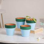 Green Rim Sky Blue Mini Pot Set Of 4 Nestasia