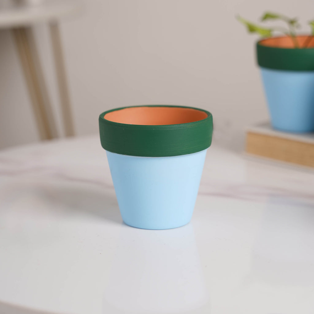 Green Rim Sky Blue Mini Pot Set Of 4 Nestasia