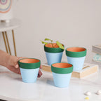 Green Rim Sky Blue Mini Pot Set Of 4 Nestasia