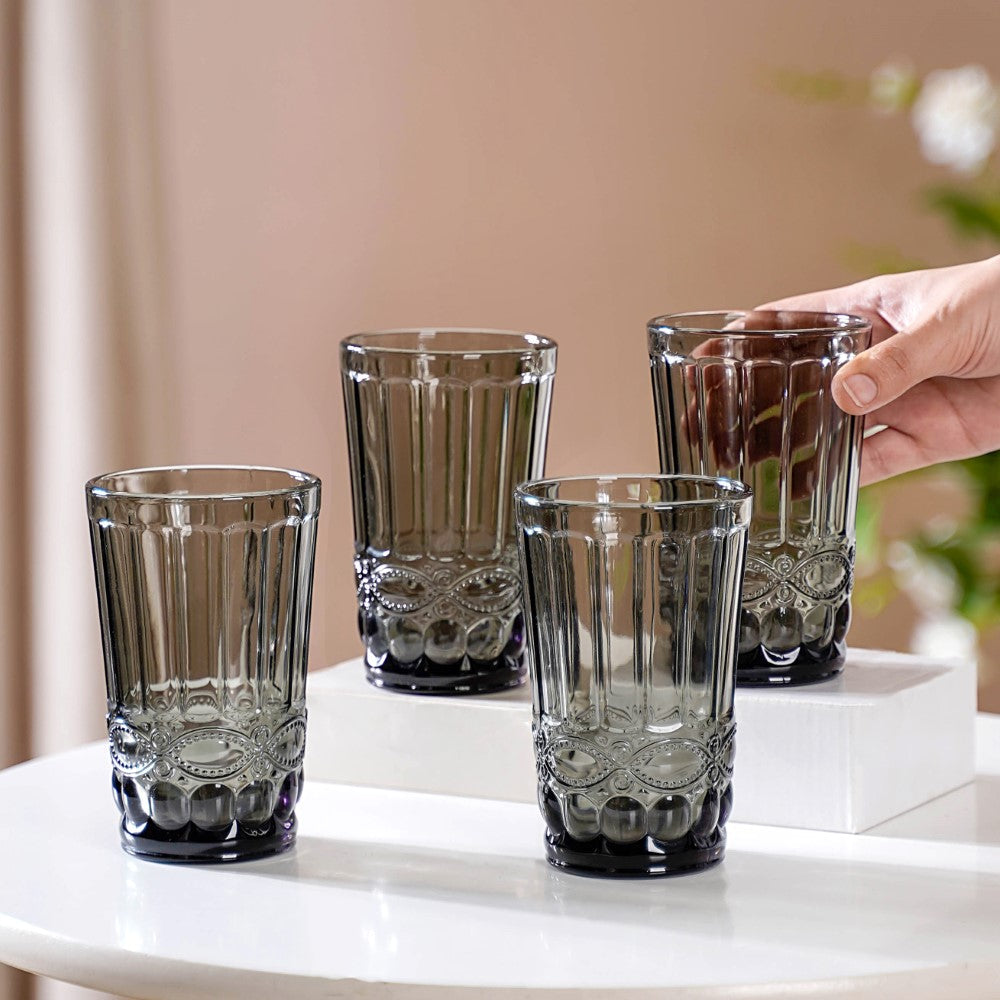 Embossed Drinking Glass Set of 4 Nestasia