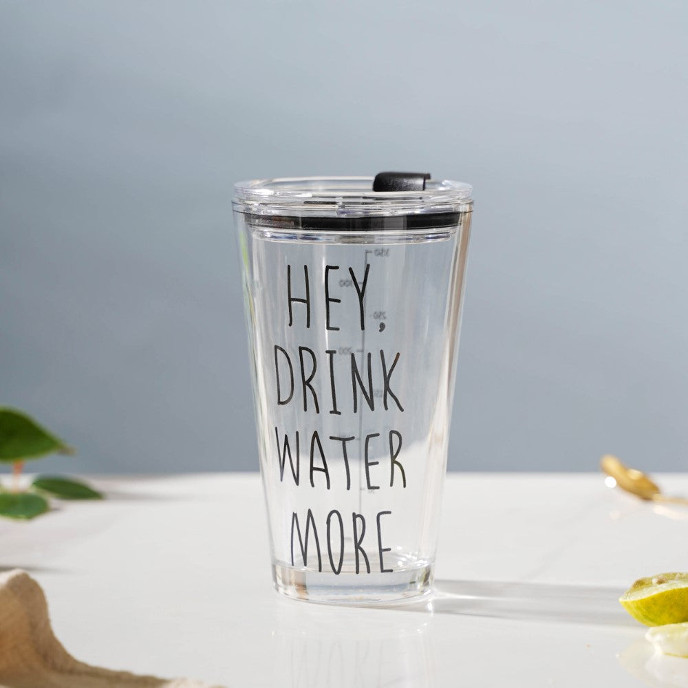 Motivational Text Glass Tumbler With Silicone Lid 400 ml Nestasia