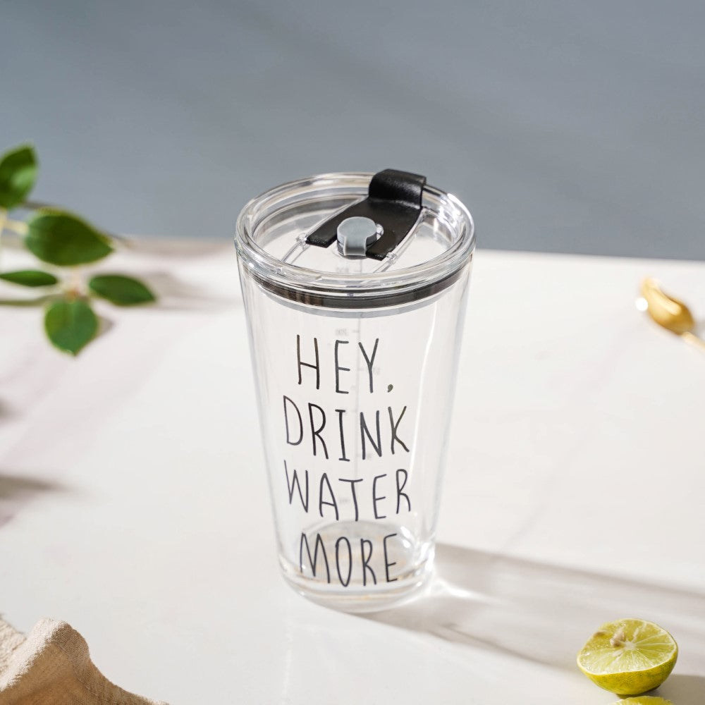 Motivational Text Glass Tumbler With Silicone Lid 400 ml Nestasia