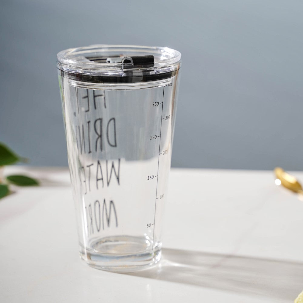 Motivational Text Glass Tumbler With Silicone Lid 400 ml Nestasia