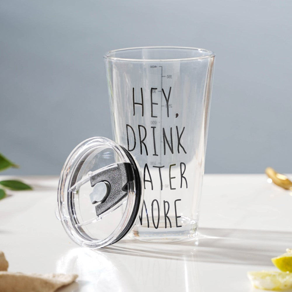 Motivational Text Glass Tumbler With Silicone Lid 400 ml Nestasia