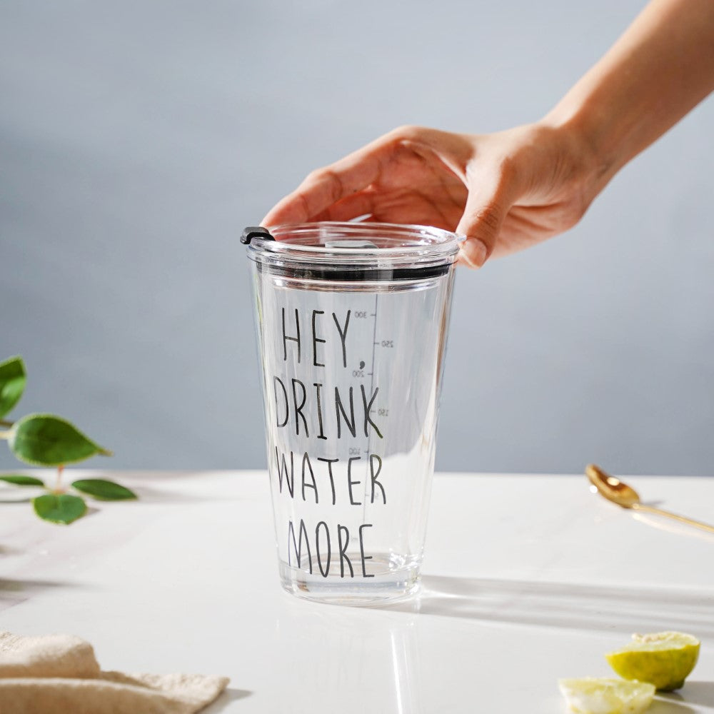 Motivational Text Glass Tumbler With Silicone Lid 400 ml Nestasia