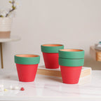 Green Rim Red Clay Pot Set Of 4 Nestasia