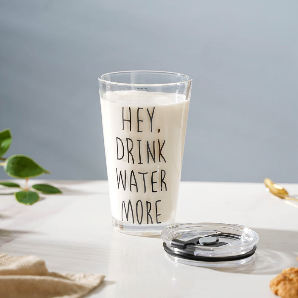 Motivational Text Glass Tumbler With Silicone Lid 400 ml Nestasia