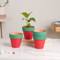 Green Rim Red Clay Pot Set Of 4 Nestasia