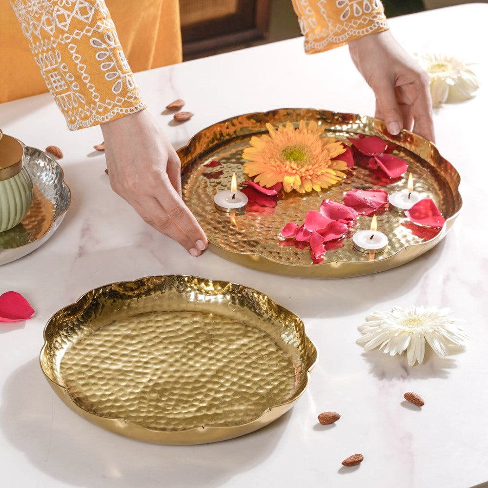 Decorative Gold Urli Tray Set Of 2 Nestasia