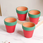 Green Rim Red Clay Pot Set Of 4 Nestasia