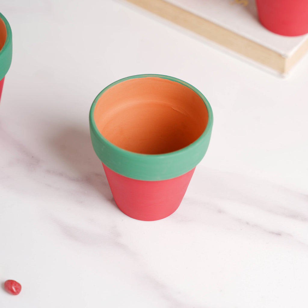 Green Rim Red Clay Pot Set Of 4 Nestasia