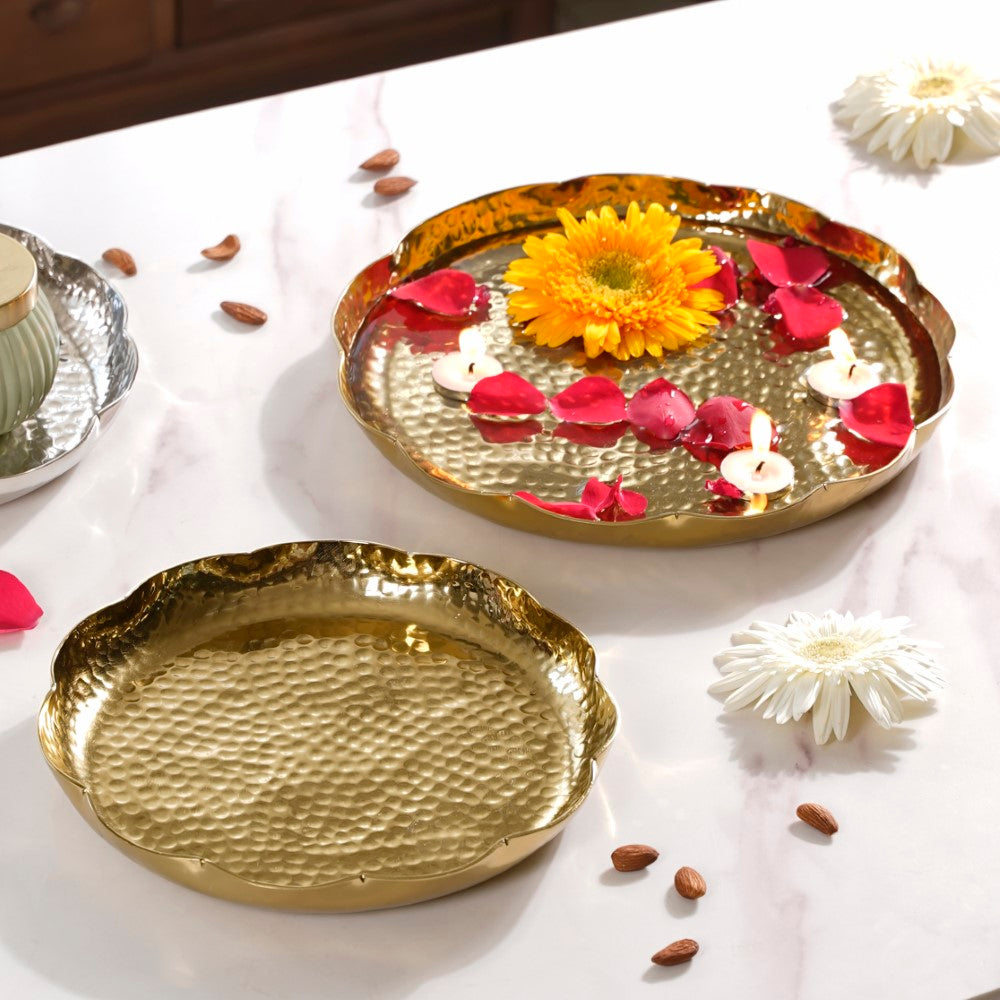 Decorative Gold Urli Tray Set Of 2 Nestasia