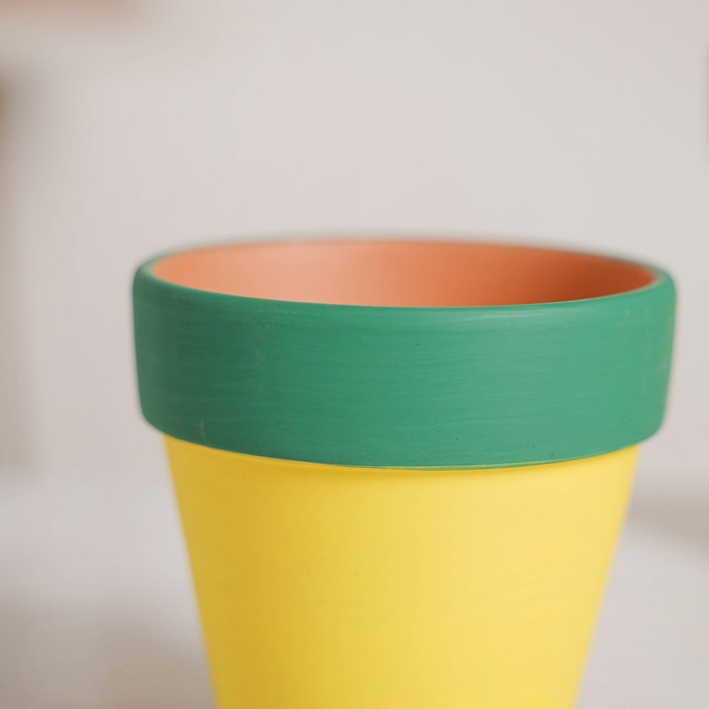 Green Rim Yellow Clay Pot Set Of 4 Nestasia