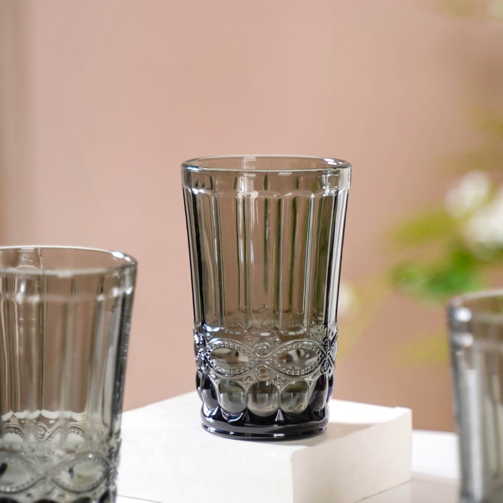 Embossed Drinking Glass Set of 4 Nestasia