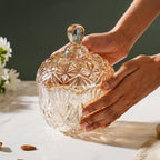 Vintage Round Crystal Glass Amber Jar Large 500 ml Nestasia