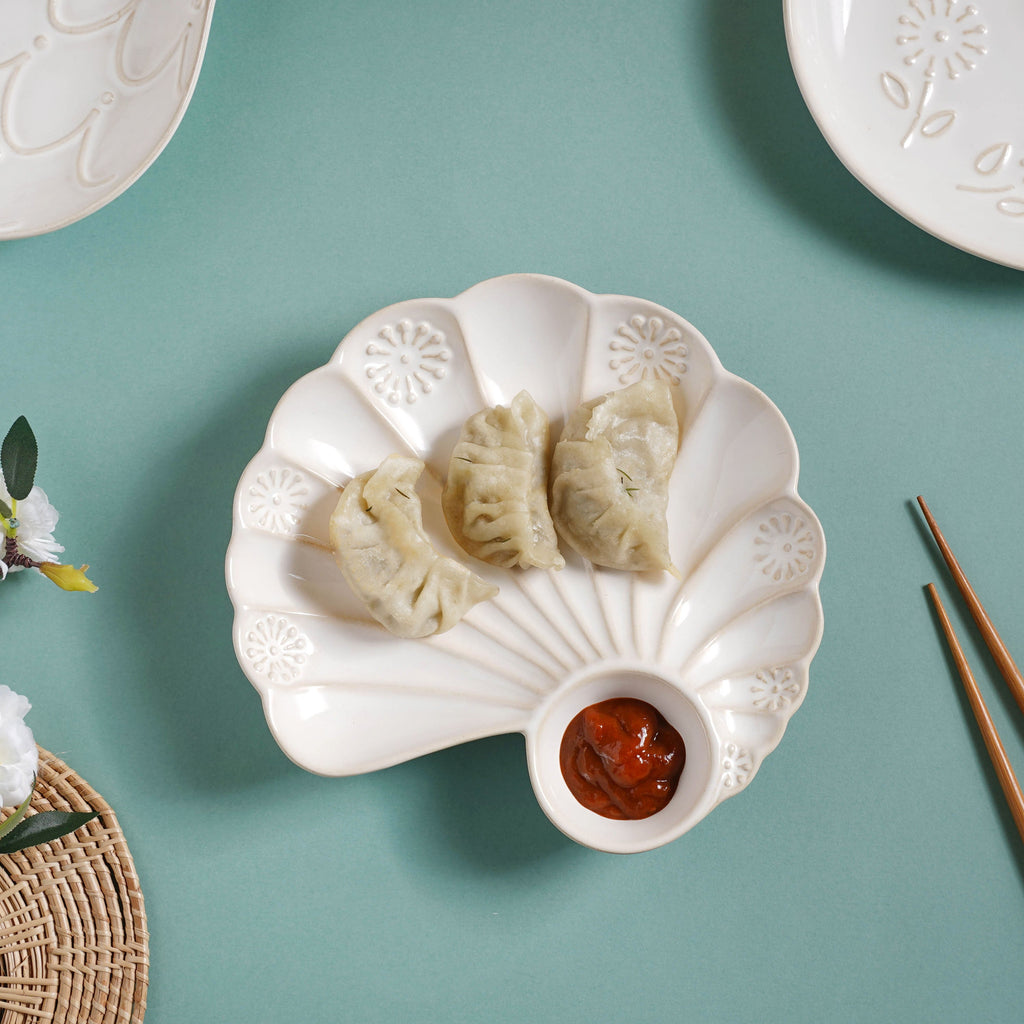 White Shell Ceramic Snack Plate 8 Inch Nestasia