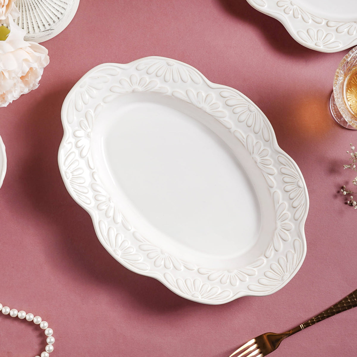 Faye Oval Ceramic Platter 13 Inch Nestasia
