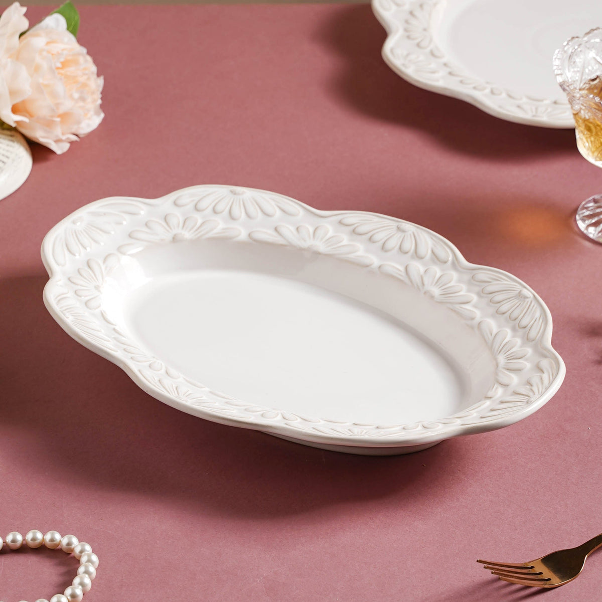 Faye Oval Ceramic Platter 13 Inch Nestasia