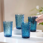 Blue Embossed Drinkware Set of 4 Nestasia