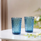 Blue Embossed Drinkware Set of 4 Nestasia