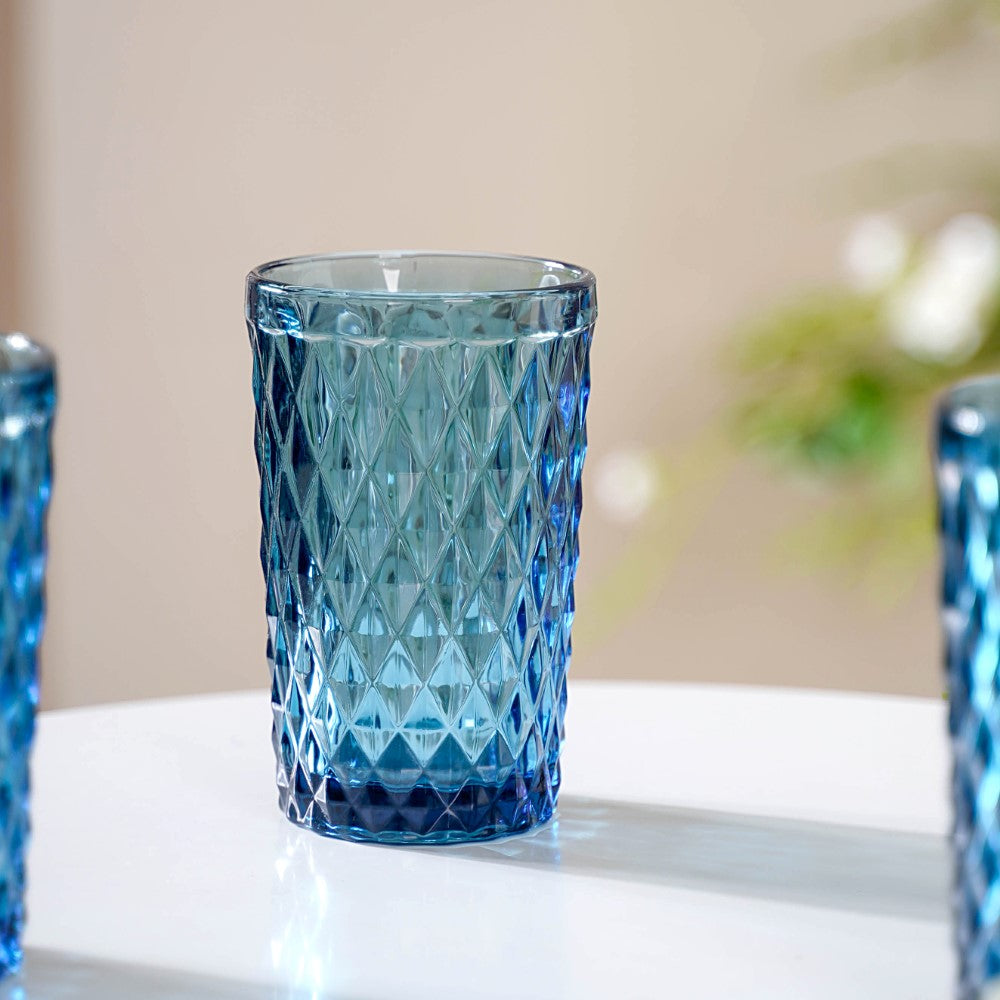 Blue Embossed Drinkware Set of 4 Nestasia