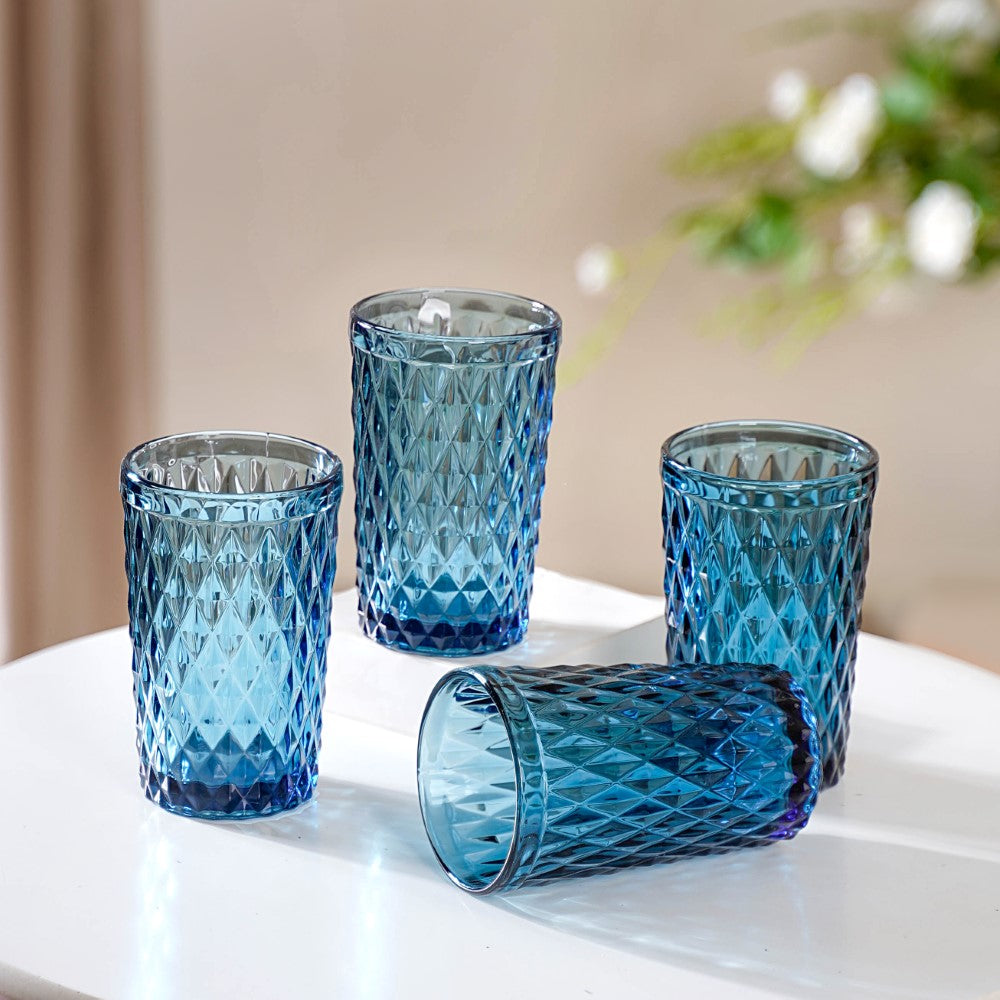 Blue Embossed Drinkware Set of 4 Nestasia