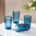 Blue Embossed Drinkware Set of 4 Nestasia