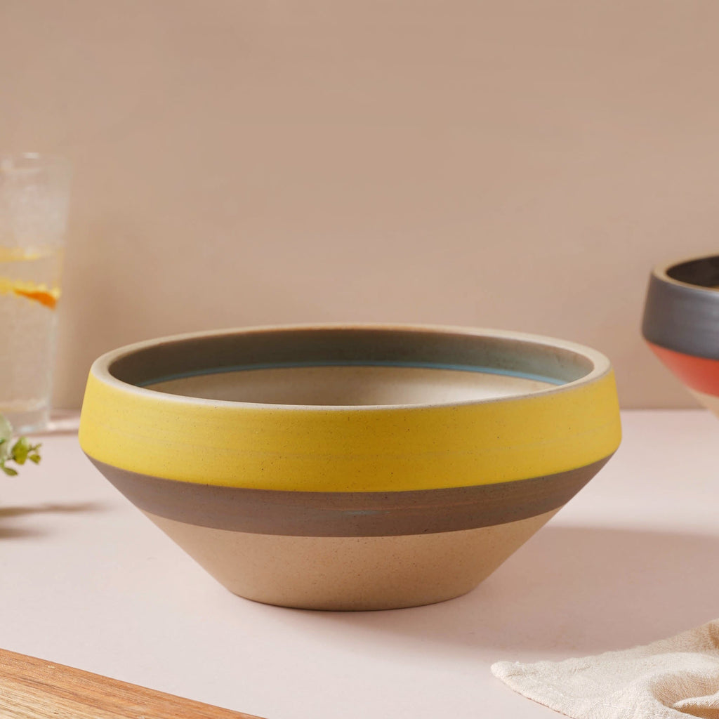 Soboku Grey And Yellow Large Serving Bowl 7.5 Inch 1.3 L Nestasia