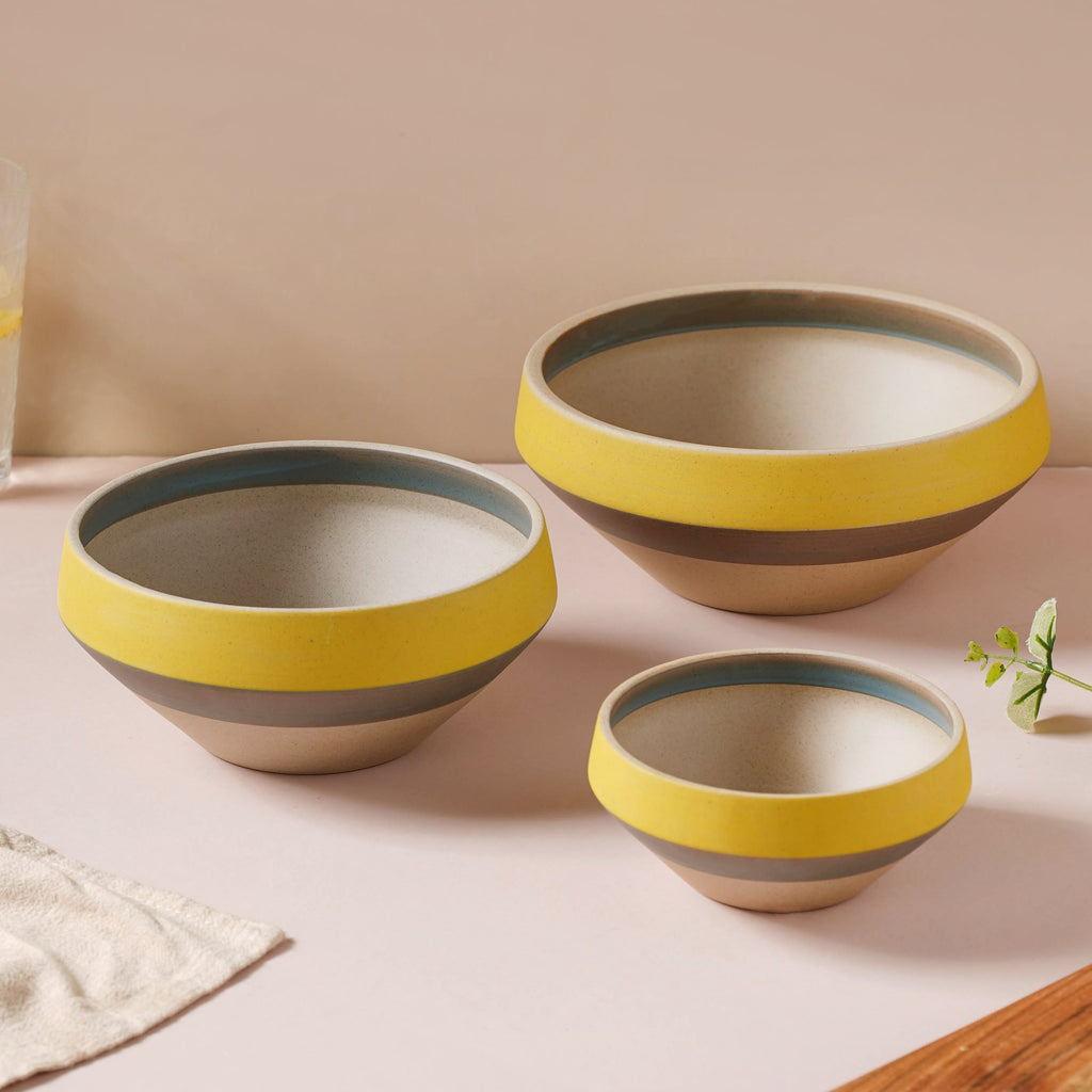 Soboku Grey And Yellow Large Serving Bowl 7.5 Inch 1.3 L Nestasia