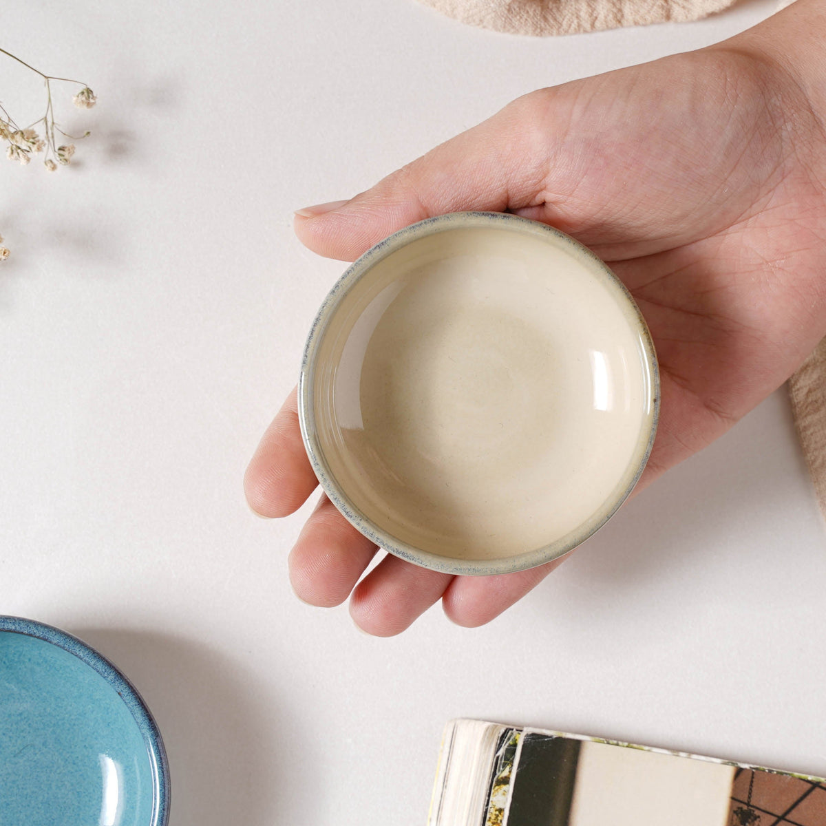 Glazed Ceramic Beige Dip Bowl 50 ml Nestasia