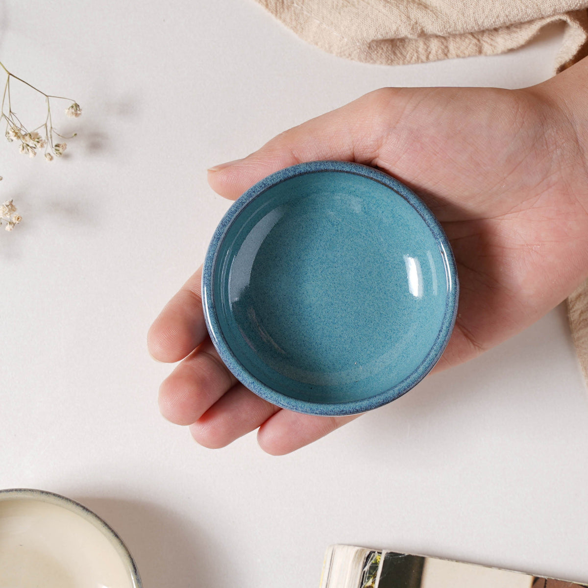 Glazed Ceramic Blue Dip Bowl 50 ml Nestasia