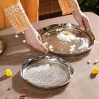 Silver Urli Tray With Flower Shape Set Of 2 Nestasia