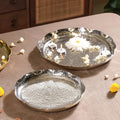 Silver Urli Tray With Flower Shape Set Of 2 Nestasia