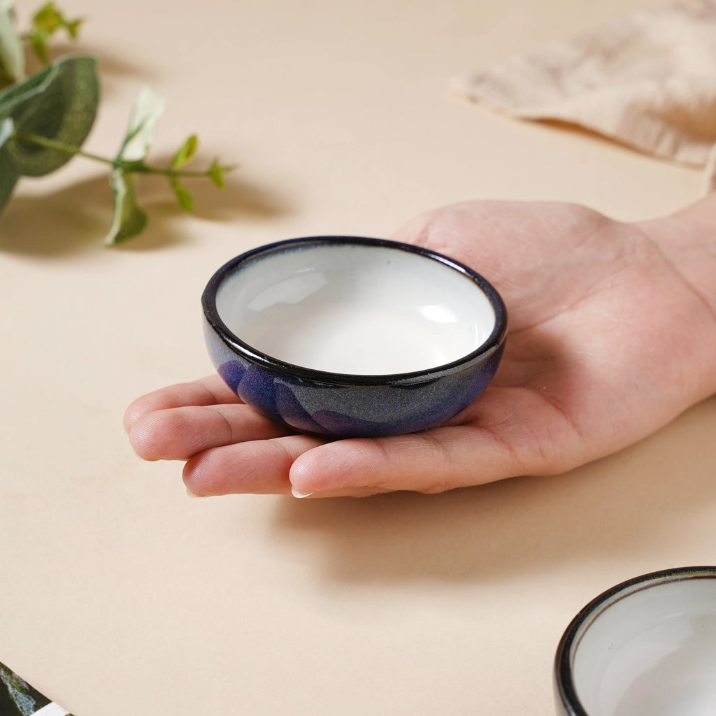 Glazed Ceramic Grey And Blue Dip Bowl 50 ml Nestasia