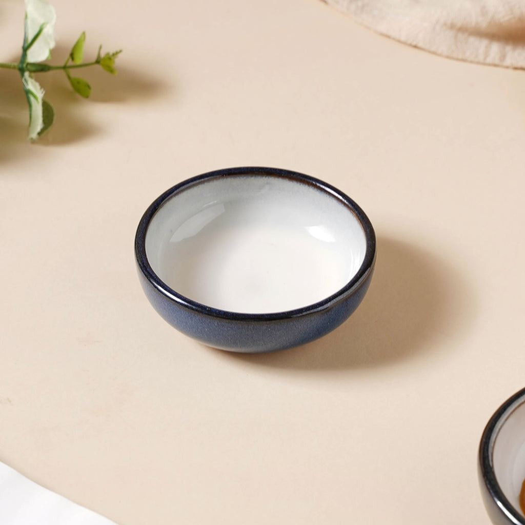Glazed Ceramic Grey And Blue Dip Bowl 50 ml Nestasia