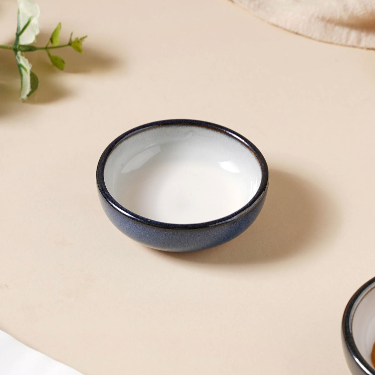 Glazed Ceramic Grey And Blue Dip Bowl 50 ml Nestasia