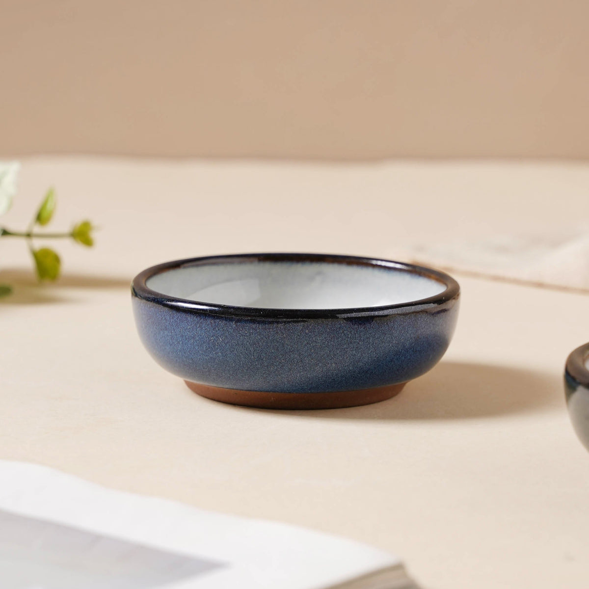 Glazed Ceramic Grey And Blue Dip Bowl 50 ml Nestasia