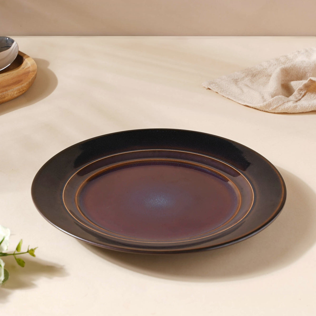 Glazed Ceramic Brown Snack Plate 8.5 Inch Nestasia