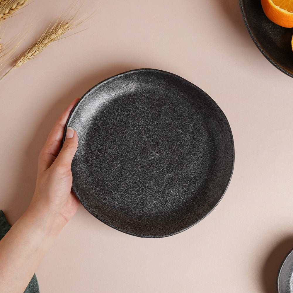 Earthen Stoneware Snack Plate Matte Black 8.5 Inch Nestasia