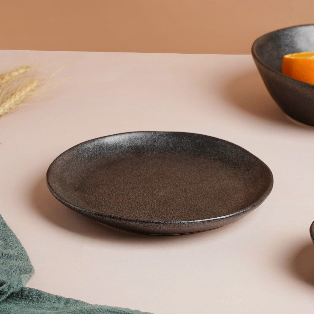 Earthen Stoneware Snack Plate Matte Black 8.5 Inch Nestasia