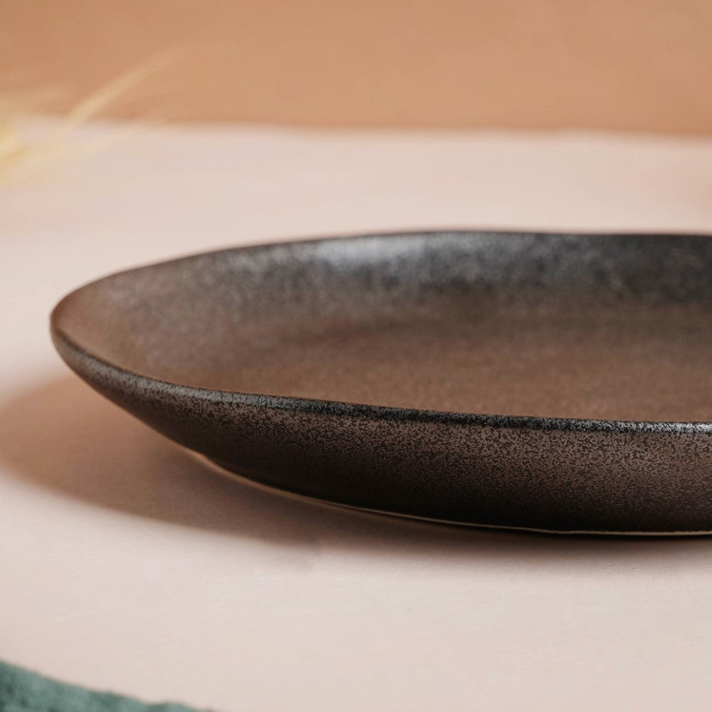 Earthen Stoneware Snack Plate Matte Black 8.5 Inch Nestasia
